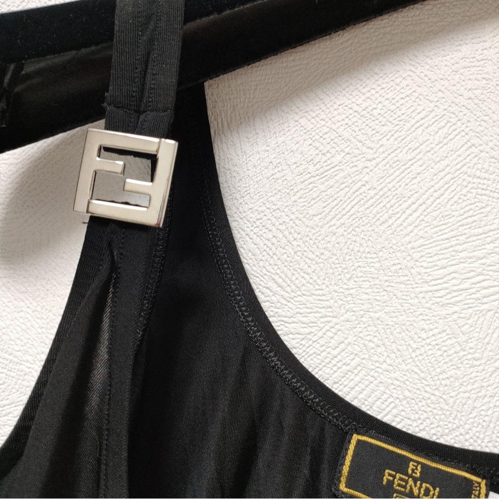 SOLD!! Fendi Black Sleeveless Wrap Tunic with Silver Logo Buckle Accent